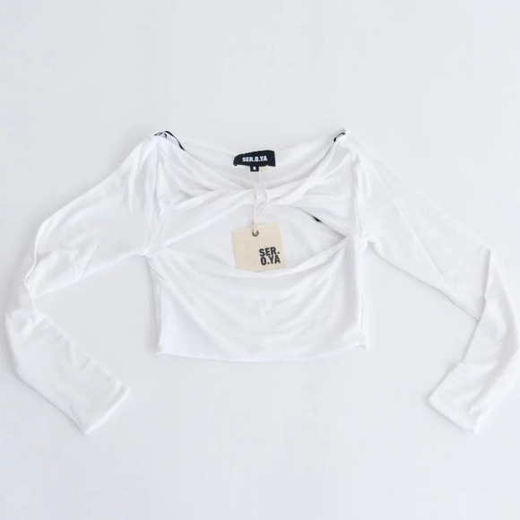 SER.O.YA  Ellis Twist White Long Sleeve Cropped Top Shirt S NWT - Picture 4 of 10